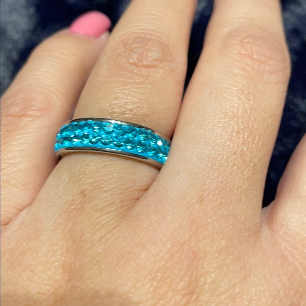 Silver and blue fashion ring